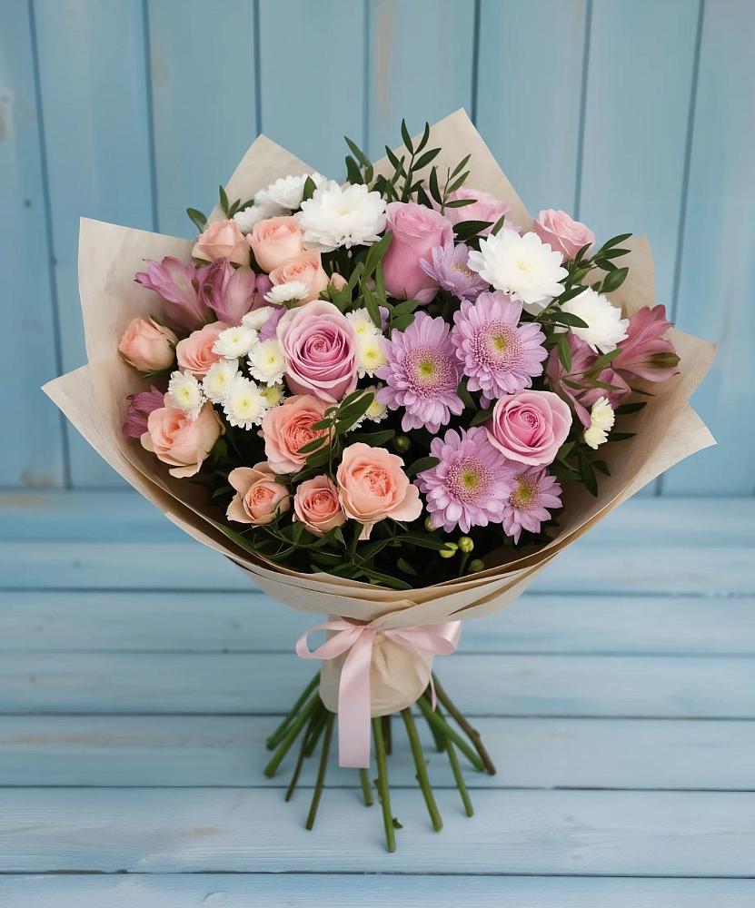 Букет цветов из: Хризантемы, Розы и Альстромерии в Потьме