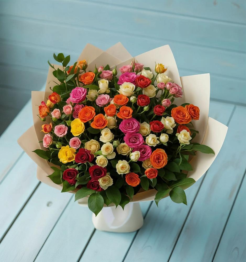 Букет Микс из разноцветных кустовых роз в Потьме
