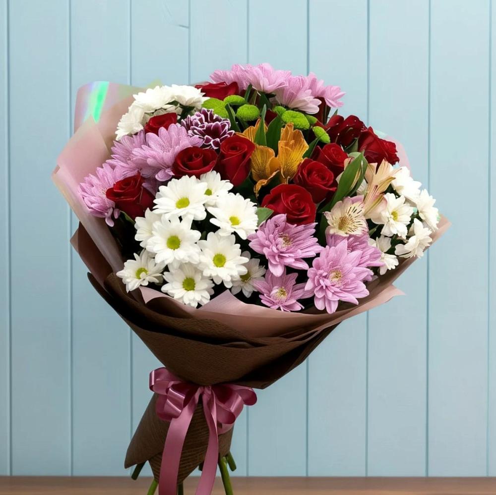 Букет цветов из: Розы, Хризантемы и Альстромерии в Потьме